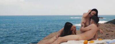 Threesome At The Beach Two Horny Slut Teens And Male With - upornia.com