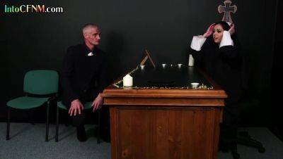 CFNM nun wanking priest in group BJ with college sluts - txxx.com