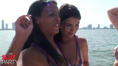 Young ebony teen gets wet & wild in boat party orgy - sexu.com