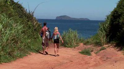 Blond Girl Enjoy Threesome At Beach - hotmovs.com