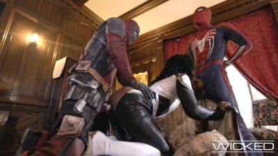 Superhero threesome. Deadpool and spiderman fuck lusty Ebony Monica Rambeau - anysex.com