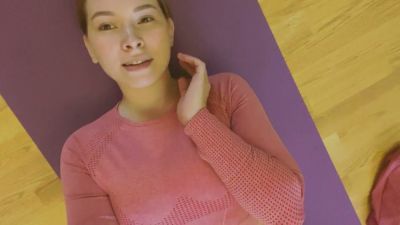 Young teen stretches into intimate yoga poses on her purple mat - yesvids.com