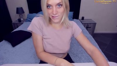 Blonde with tattoo masturbates on bed and rug in front of desk - yesvids.com