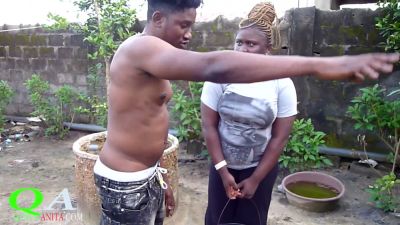 Voluptuous ebony woman and two muscular men entangle in steamy trio at rustic home - yesvids.com - India